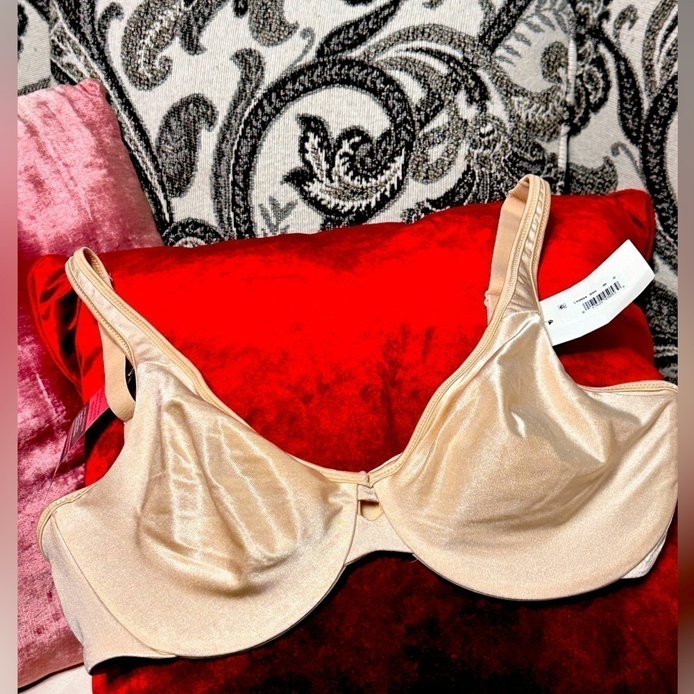 LILY FIT BRA 36D Underwire Open Neck Minimizes Size Wider Straps Beige NWT 3480
